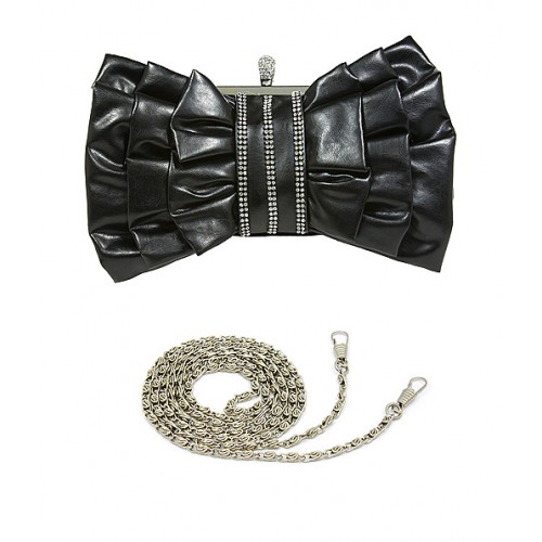 Evening Bag - Ruffled w/ Linear Beads &ndash; Black &ndash; BG-444MBK